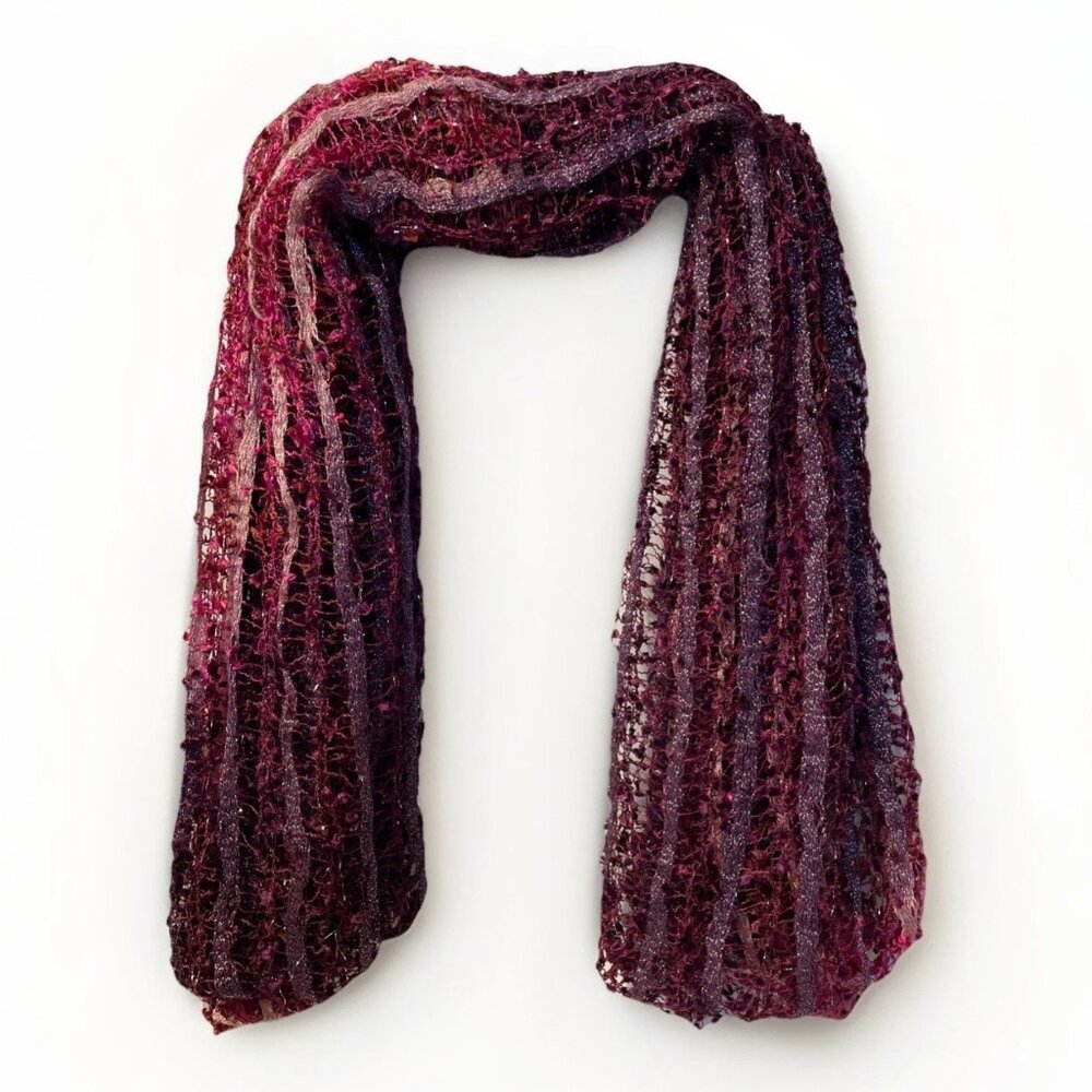 Sparkly Magenta & Berry Textured Infinity Scarf Shimmering Loop 40" Doubled